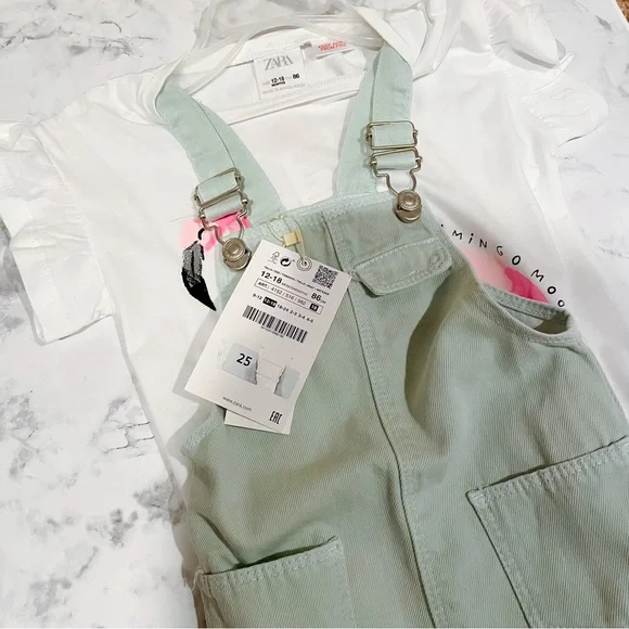 New Zara twill overall dress set 12-18 months - Picture 2 of 4